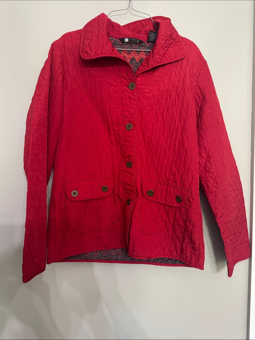 Carole Little Red Quilted Button-Front Jacket
